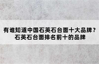 有谁知道中国石英石台面十大品牌？ 石英石台面排名前十的品牌